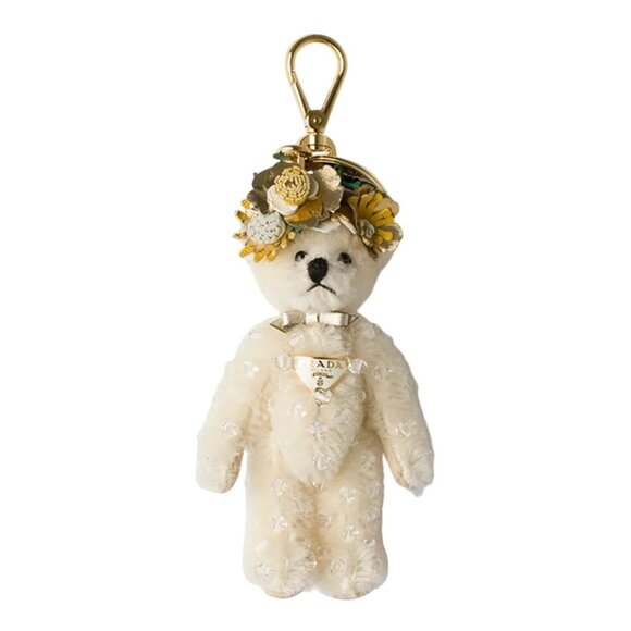 Prada Teddy Bear Bag Charm with Metal Ring in White - Picture 1 of 5